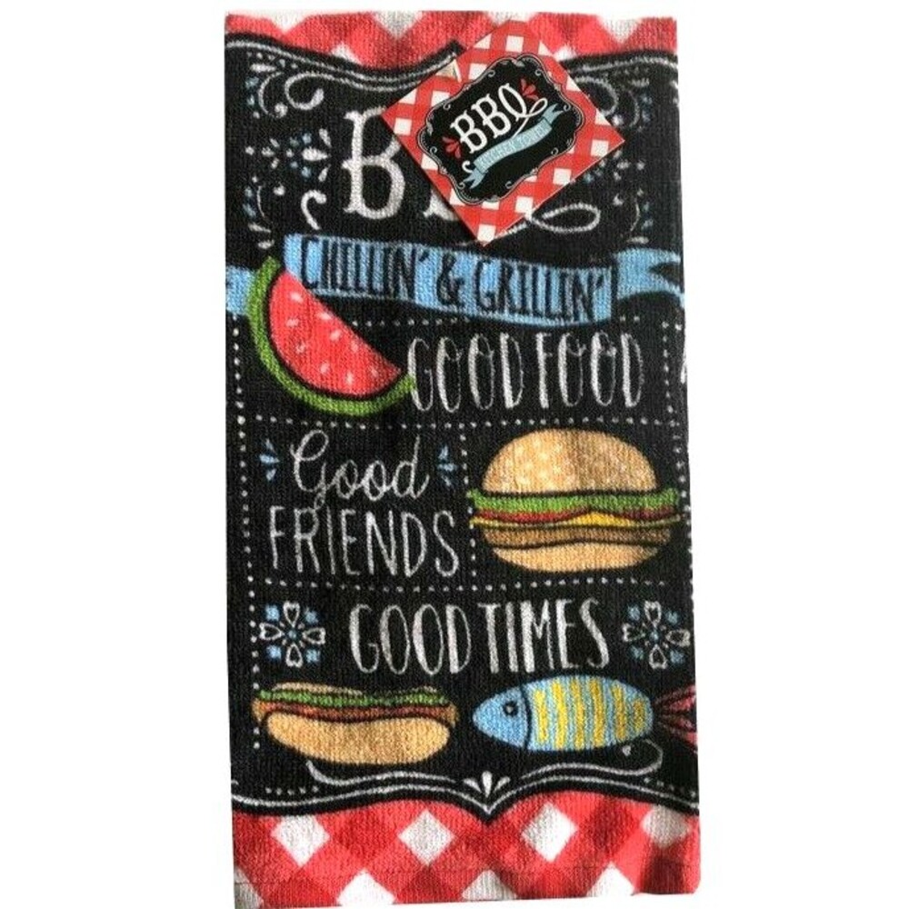 Barbecue BBQ Grilling Kitchen Dish Towels Set of 2 Summer 100% Cotton Cook Out